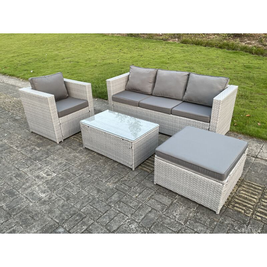 Fimous - Light Grey Lounge Outdoor pe Rattan Garden Furniture Set Wicker Sofa Set Oblong Coffee Table Armchair
