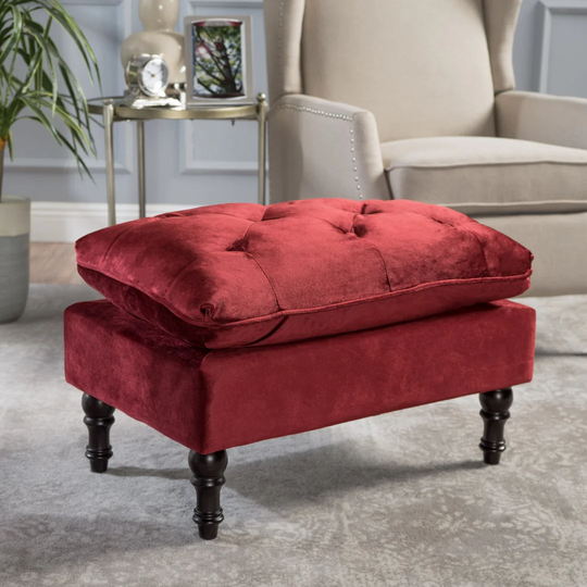 72Cm Wide Velvet Tufted Rectangle Footstool Ottoman