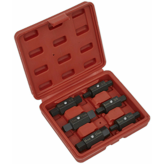 Loops - 6 Piece Double Ended Oil Drain Plug Key Set - Sump Plug Removal - Carbon Steel