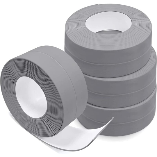 Perlerare - 4 Rolls Sealing Strip, pvc Self Adhesive, Caulking Tape for Kitchen Sink, Toilet, Bathtub, Wall Corner, Tile (Gray)