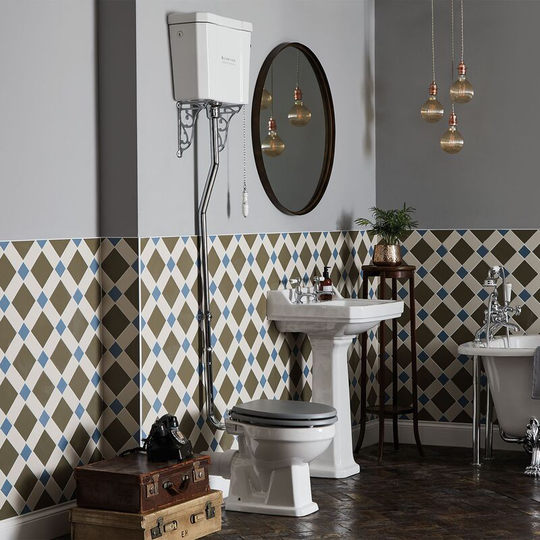 Fitzroy Bathroom Suite High Level Toilet and Basin 500mm - 2TH - Bayswater