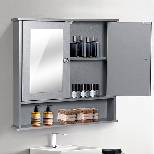 Kingso - Bathroom Wall Mounted Hanging Makeup Mirror Cabinet 58*56*13cm Grey
