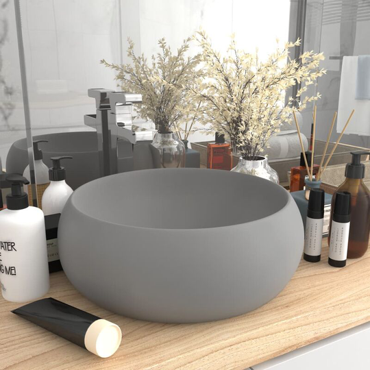Luxury Wash Basin Round Matt Light Grey 40x15 cm Ceramic - Grey