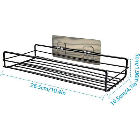 Shower basket shelf, shower shelf without drilling, bathroom shelf self-adhesive, shower shelf wall shelf rectangle for bathroom and kitchen-Schwarz