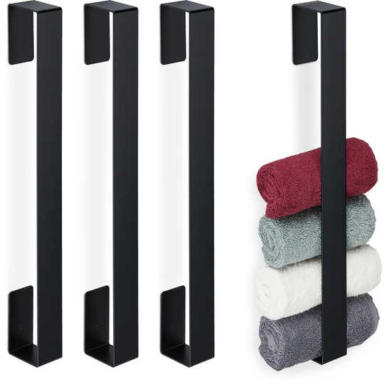 4x Towel Rails, Self-Adhesive, 430 Stainless Steel, Bathroom, Kitchen, Without Drilling, hwd: 45x4x6 cm, Black - Relaxdays
