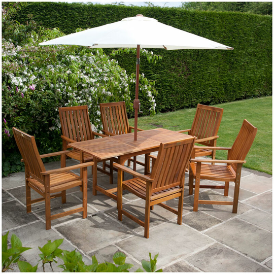 Windsor 1.2m-1.6m Extending Table Outdoor Dining Set (4-6 Seater) - 6 Armchairs & Table - Billyoh