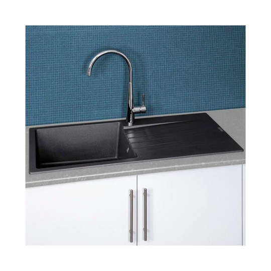 Reginox - Harlem10 Kitchen Sink Single Bowl Black Granite Reversible Drainer Waste