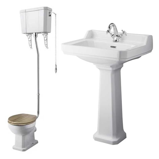 Richmond Traditional Bathroom Suite High Level Toilet 595mm Basin - 1 Tap Hole - Nuie