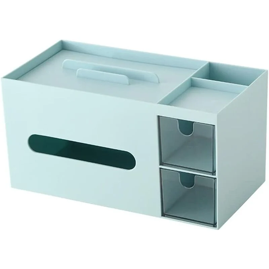 Rectangular Tissue Box Cover with Storage,9.17 x 4.72 Inch Paper Towel Holder with Storage(Blue)