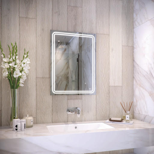 RAK Pluto LED Bathroom Mirror with Demister Pad and Shaver Socket 800 x 600mm - Mains Power