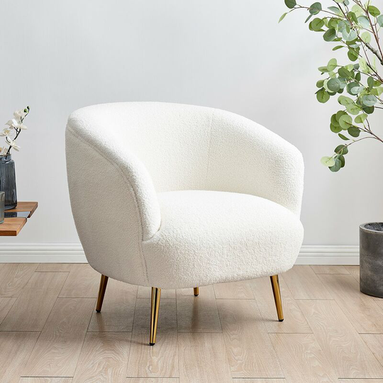 Cherry Tree Furniture Lizzy Teddy White Armchair with Gold Stainless Steel Legs - White