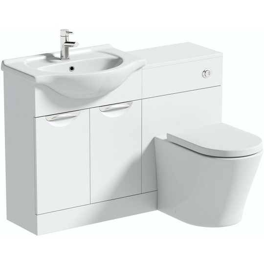 Elsdon white 1155mm combination with contemporary back to wall toilet and seat - White - Orchard