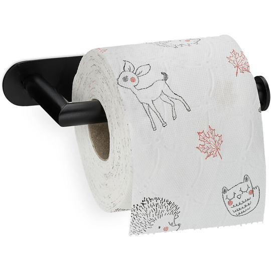 Toilet Paper Holder without Drilling, Stainless Steel, Self-Adhesive, HxWxD: 3.5 x 17 x 8.5 cm, Matt Black - Relaxdays