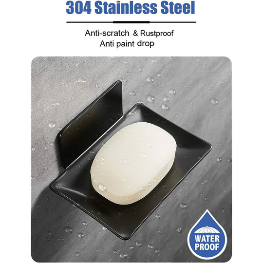 Sunflowergb - Wall Mounted Soap Dish, Self Adhesive Stainless Steel Shower Soap Dish, Bathroom Kitchen Soap Dish (Black)