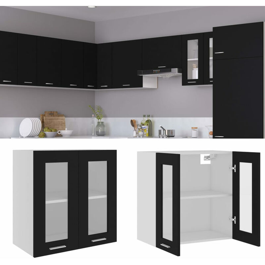 Hanging Glass Cabinet Black 60x31x60 cm Chipboard