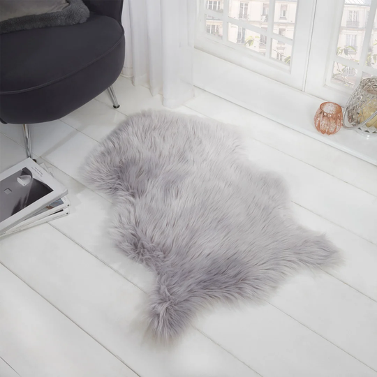 Dickens Faux Fur Sheepskin Rug, Silver- 60X90cm