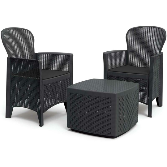 Black Bistro Table 2 Chairs Set Patio Armchairs Outdoors Rattan Garden Furniture - 2280110/TRECI12A/SET-TREE - Black - Idooka