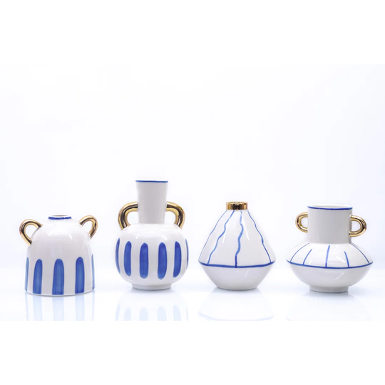 4 Piece Canup White/Blue/Gold Ceramic Table Vase Set