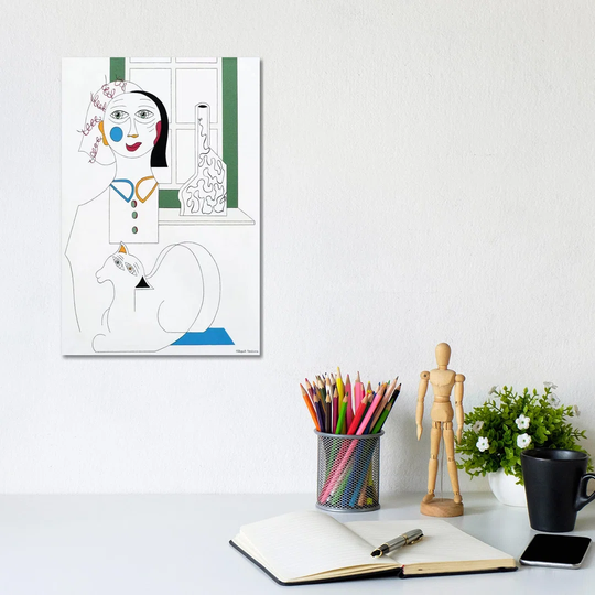 The Red Curl and the Window with Cat by Hildegarde Handsaeme - Wrapped Canvas Drawing
