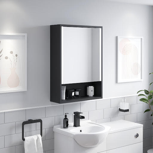 Artis Svelto LED Black Aluminium Mirror Cabinet with Demister Pad and Shaver Socket 700x500mm -Mains