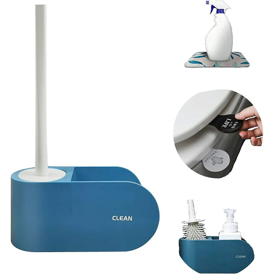 Silicone Toilet Brush and Storage Compartment 2 in 1 with Toilet Seat Lifter and Diatomaceous Earth Dish
