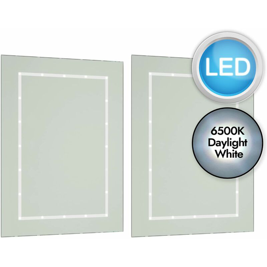 Set of 2 Battery Operated Rectangular led Illuminated Bathroom Mirrors - Mirrored glass