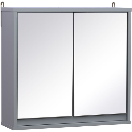 Wall Mounted Mirror Cabinet with Storage Shelf Bathroom Cupboard Grey - Grey - Homcom