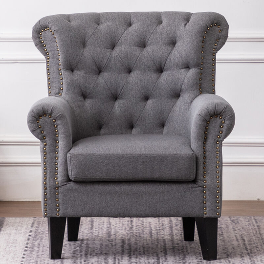 Linen Chesterfield Thick Cushion Armchair, Dark Grey - Livingandhome