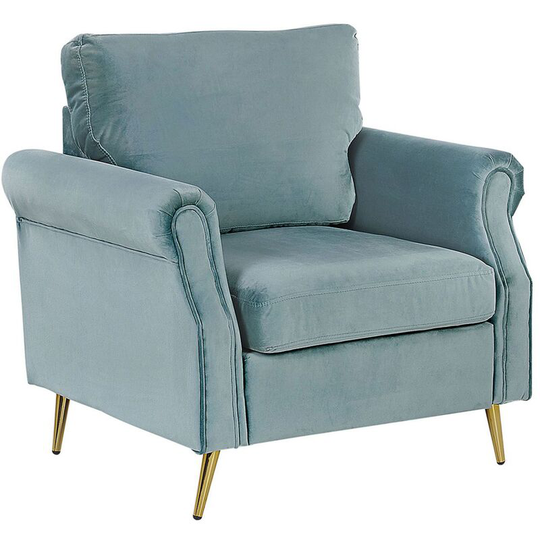 Beliani - Velvet Fabric Armchair Mint Green Upholstery Gold Metal Legs Retro Glam Vietas - Green