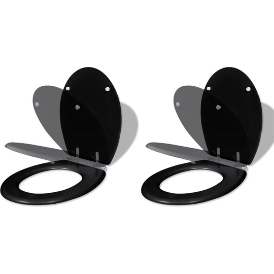 Toilet Seats with Soft Close Lids 2 pcs mdf Black VD18795 - Hommoo