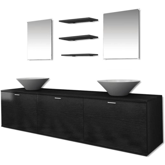 Eight Piece Bathroom Furniture and Basin Set Black Vidaxl Black