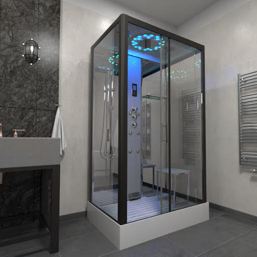 Insignia Platinum Rectangular Steam Shower Cabin 1150 x 850mm - Black Frame