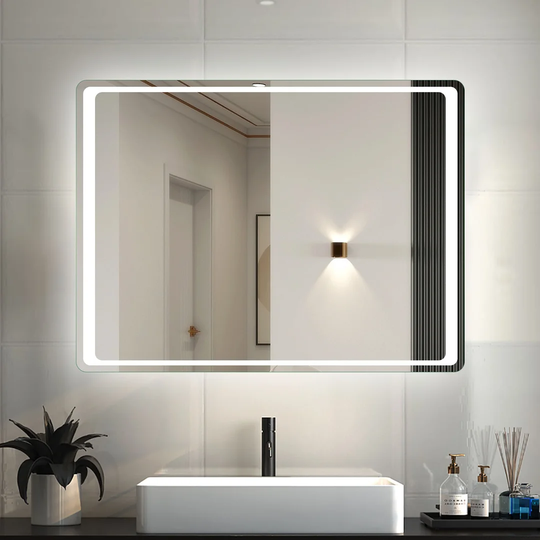 Marciano Lighted Glass Framed Wall Mounted Bathroom Mirror in Clear