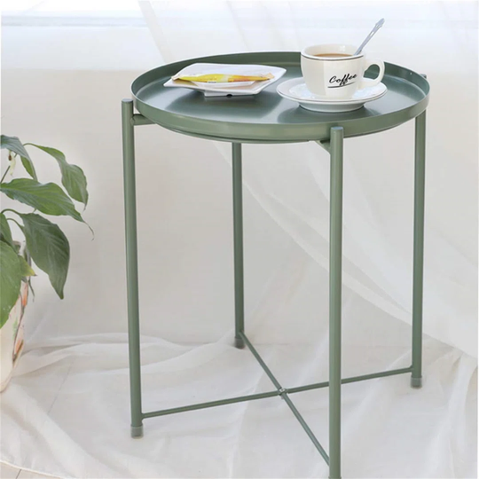 Round Metal End Table Living Room Small Side Table With Removable Tray Drink Snack Coffee Table For Bedroom Balcony Anti-Rust And Waterproof Bedside T