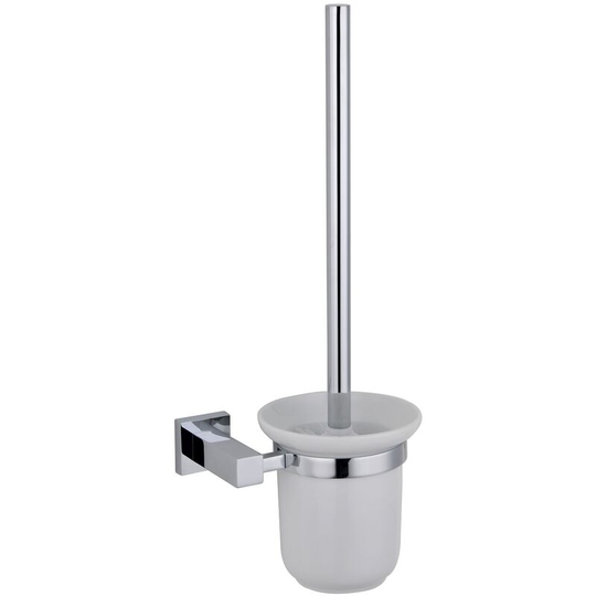 Virgo Polished Chrome and White Ceramic Wall Mounted Toilet Brush and Holder - Chrome/White