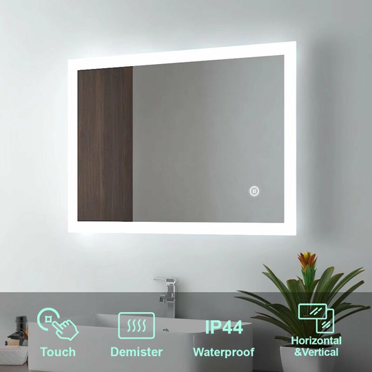 Emke - Bathroom led Mirror 500 x 700 mm, Frameless Illuminated Wall-Mounted Bathroom Backlight Mirror with Demister Pad, Touch Switch, Horizontal &