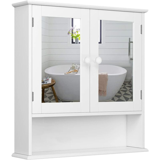 Bathroom Mirrored Cabinet Double Doors Wall Mounted Shelf Storage Cupboard - Gizcam