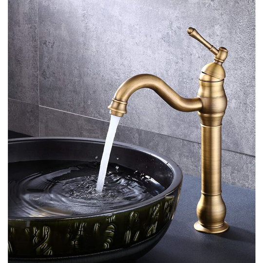 Antik Messing Bathroom Faucet, Hoch Bad Wasserhahn Einhebel Mischbatterie Waschbecken Armatur 360 Schwenkbar Waschtischbatterie fur Badezimmer