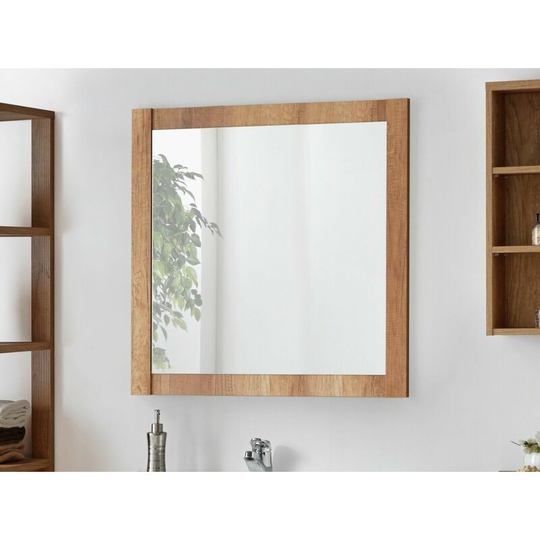 Bathroom Mirror 800mm Wall Mounted Square 80cm Oak Effect Frame Oak Classic - Oak Finish