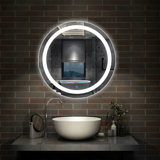 Modern Round led Bathroom Mirror with Demister Pad 600mm Wall Mounted Make Up