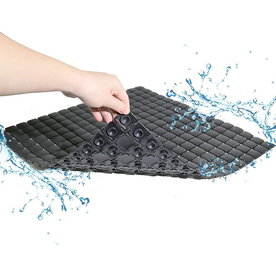 38.5*68cm Bathtub Shower Non Slip Mats, Bath Mat with Drain Hole and Strong Suction Cup (Black)