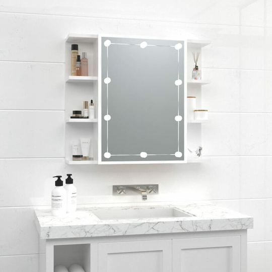 Mirror Cabinet with led High Gloss White 70x16.5x60 cm