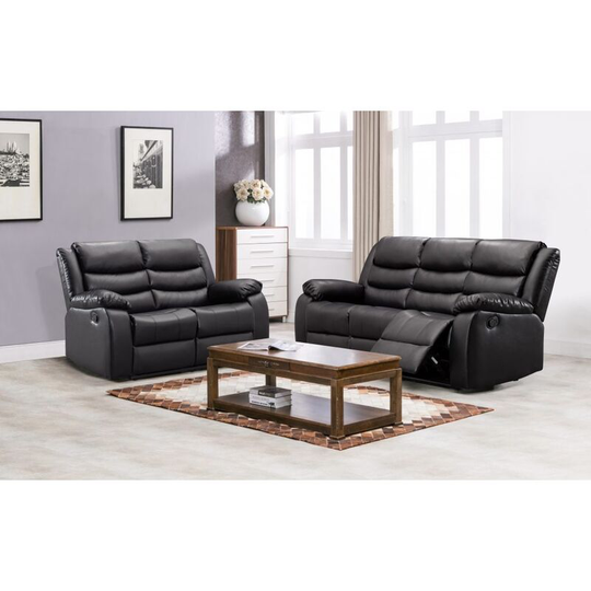 Roma Recliner 3 & 2 Seater Sofa Set - Black