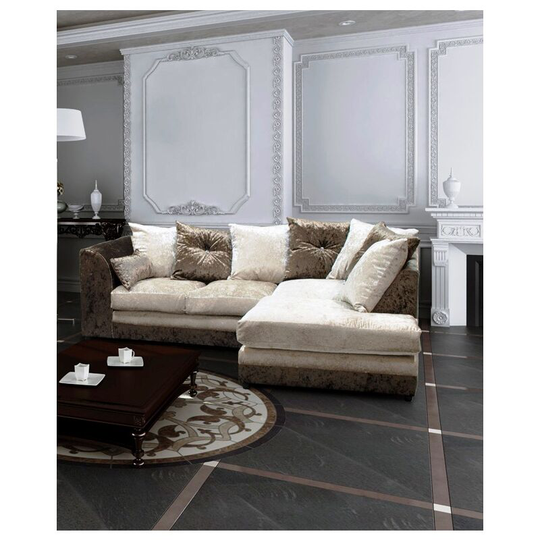 Bella Right Hand Facing Crushed Velvet Corner Sofa - Brown & Mink