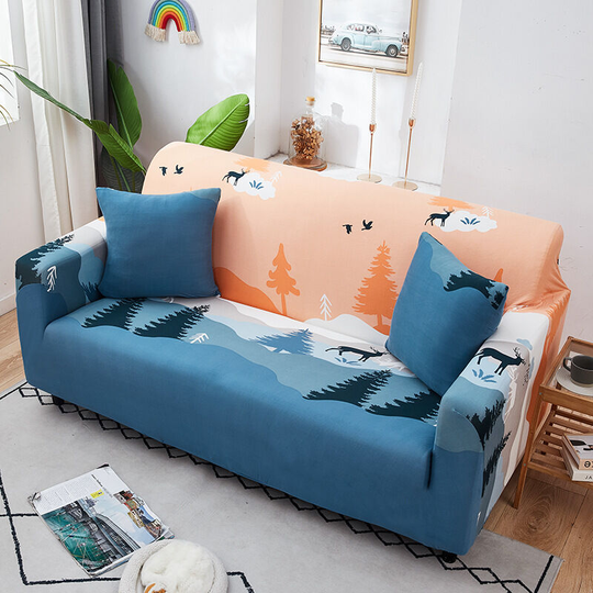 Stretch Sofa Cover Printed Couch Covers Armchair Covers for Cushion Couches Sofas Universal Elastic Furniture Protector with 2 Pillowcases, Anti-Cat