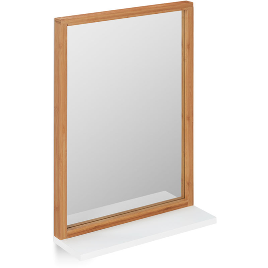 Wall Mirror with Shelf, mdf & Bamboo Hanging Bathroom Mirror with Rack