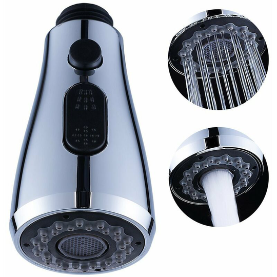 The bathroom sink pulls the spout out of the kitchen shower faucet with three-function shower (a)