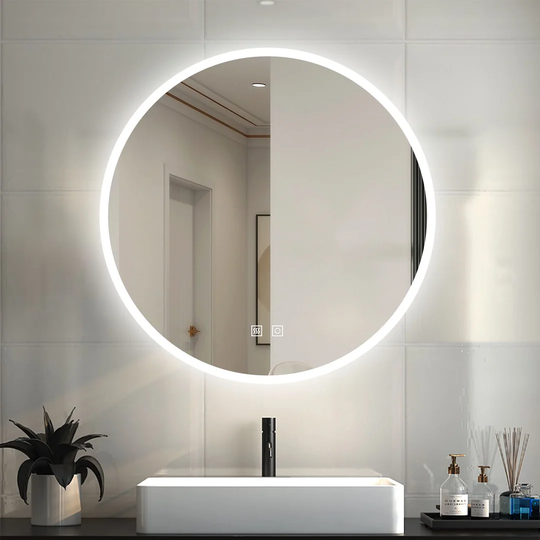 Marez Round Lighted Wall Mounted Bathroom Mirror