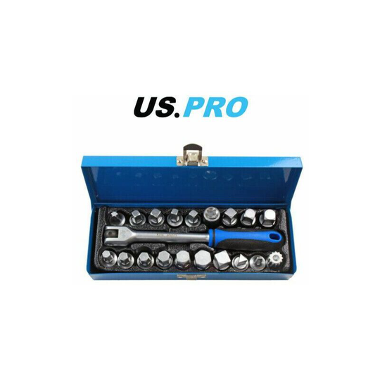 US PRO Tools 20 Piece 3/8 DR Drain Sump Plug Key Set, Keys Oil Din 3298