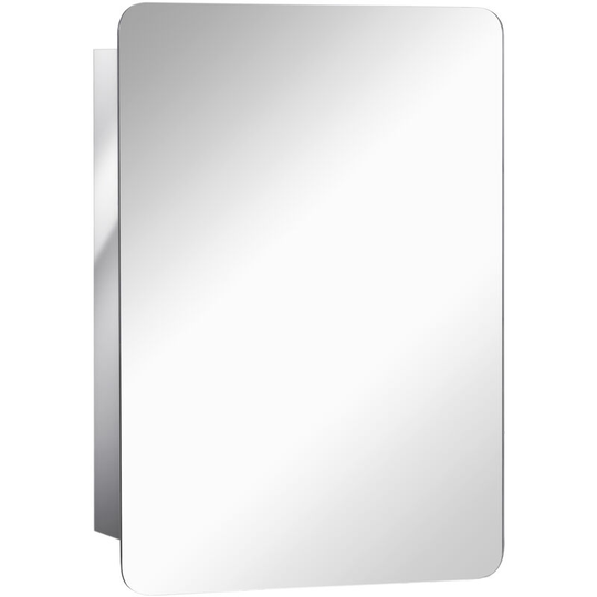 66x46cm Curved Bathroom Storage Cabinet Sliding Mirror Door 3 Shelves - Silver - Kleankin